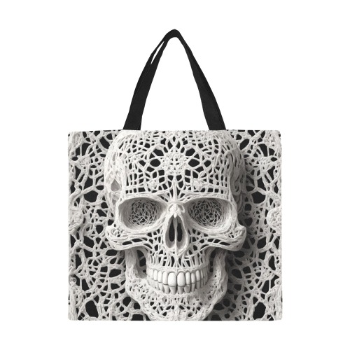 Funny elegant skull made of lace macrame All Over Print Canvas Tote Bag/Large (Model 1699)