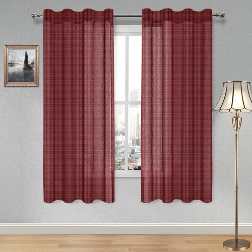 burgundy repeating pattern Gauze Curtain 28"x63" (Two-Piece)