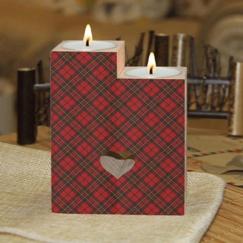Red tartan plaid winter Christmas pattern holidays Wooden Candle Holder (Without Candle)
