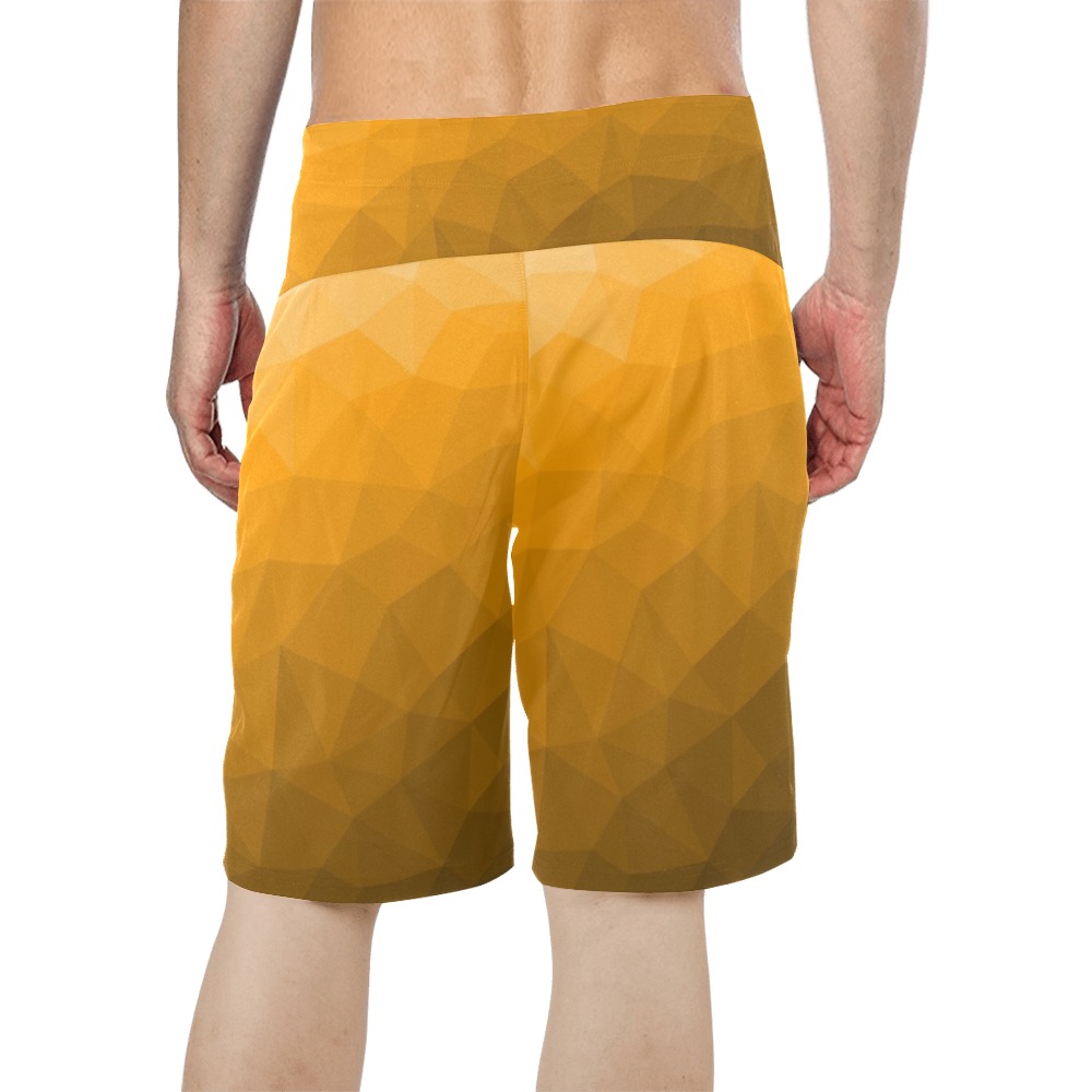 Orange gradient geometric mesh pattern Men's All Over Print Board Shorts (Model L16)