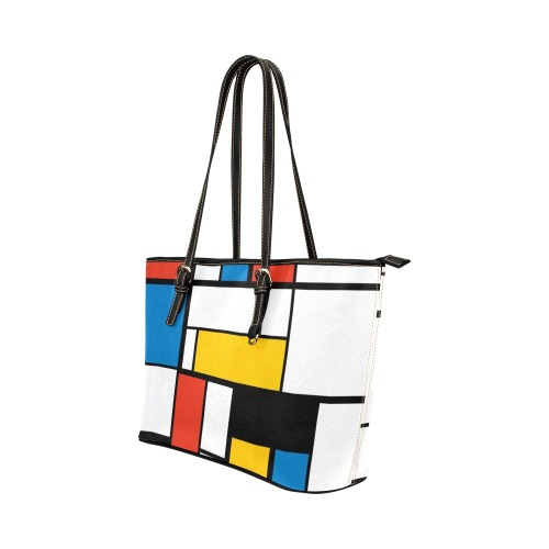 Mondrian De Stijl Modern Leather Tote Bag/Large (Model 1651)