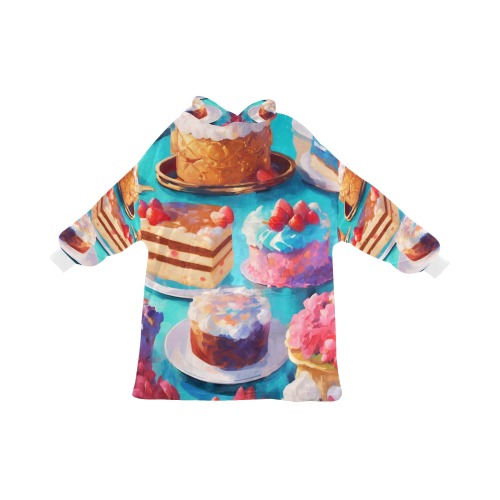 Variety of yummy cakes on a table. Sweet desserts. Blanket Hoodie for Kids