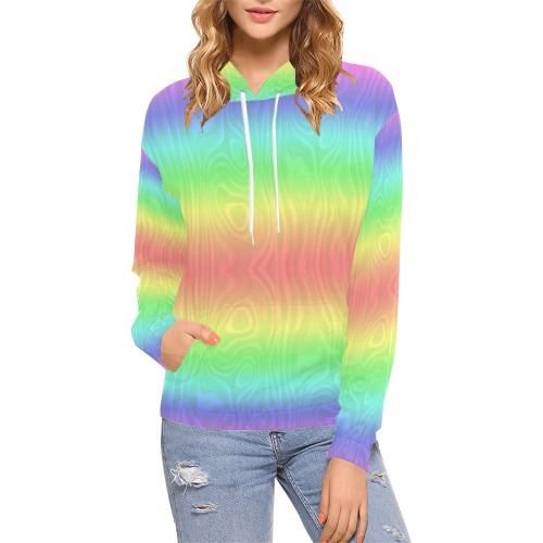 Groovy Pastel Rainbows All Over Print Hoodie for Women (USA Size) (Model H13)