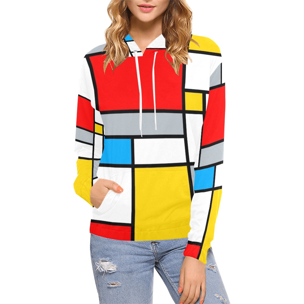 Mondrian All Over Print Hoodie for Women (USA Size) (Model H13)