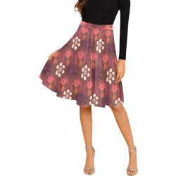 Retro floral Melete Pleated Midi Skirt (Model D15)