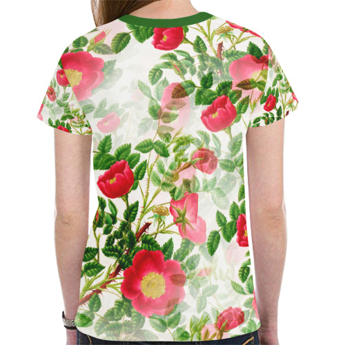 Vintage Red Floral Blossom New All Over Print T-shirt for Women (Model T45)