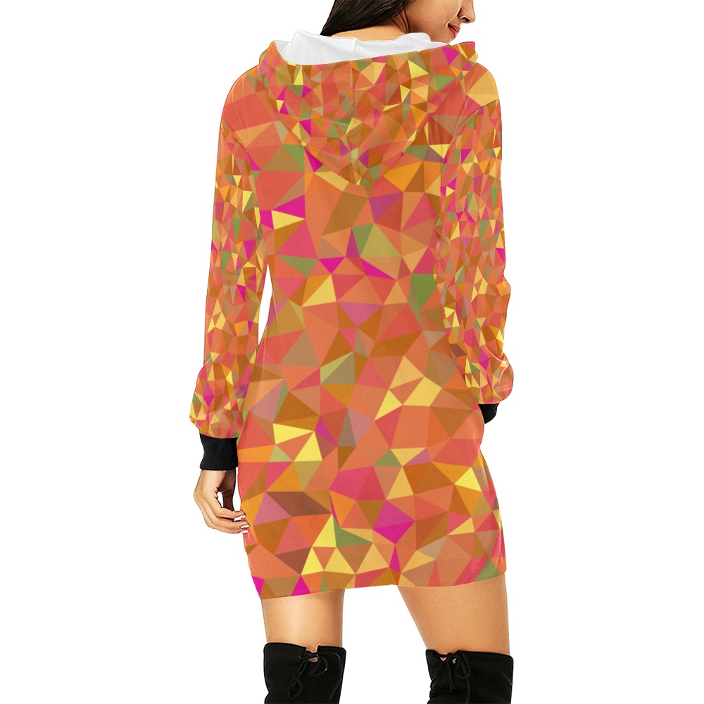 Orange Yellow Pink Green Op Art Triangles All Over Print Hoodie Mini Dress (Model H27)