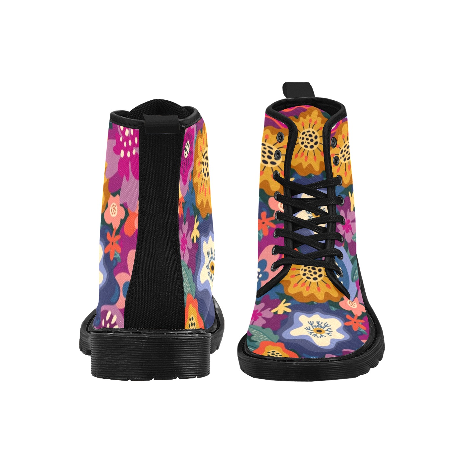 Retro Mod Floral Martin Boots for Women (Black) (Model 1203H)