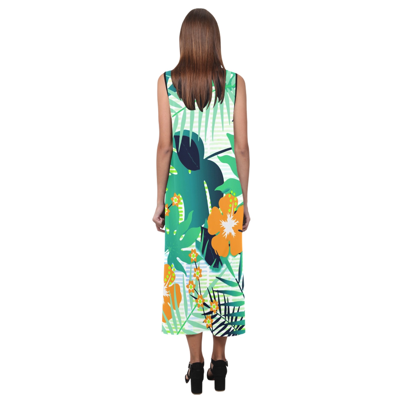 GROOVY FUNK THING FLORAL Phaedra Sleeveless Open Fork Long Dress (Model D08)