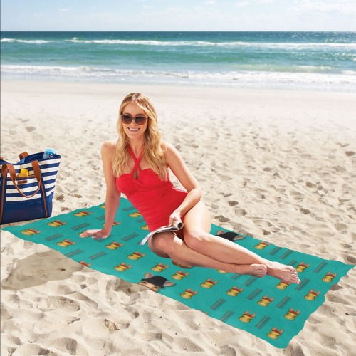 Happy rabbits in the green free grass Beach Towel 32"x 71"