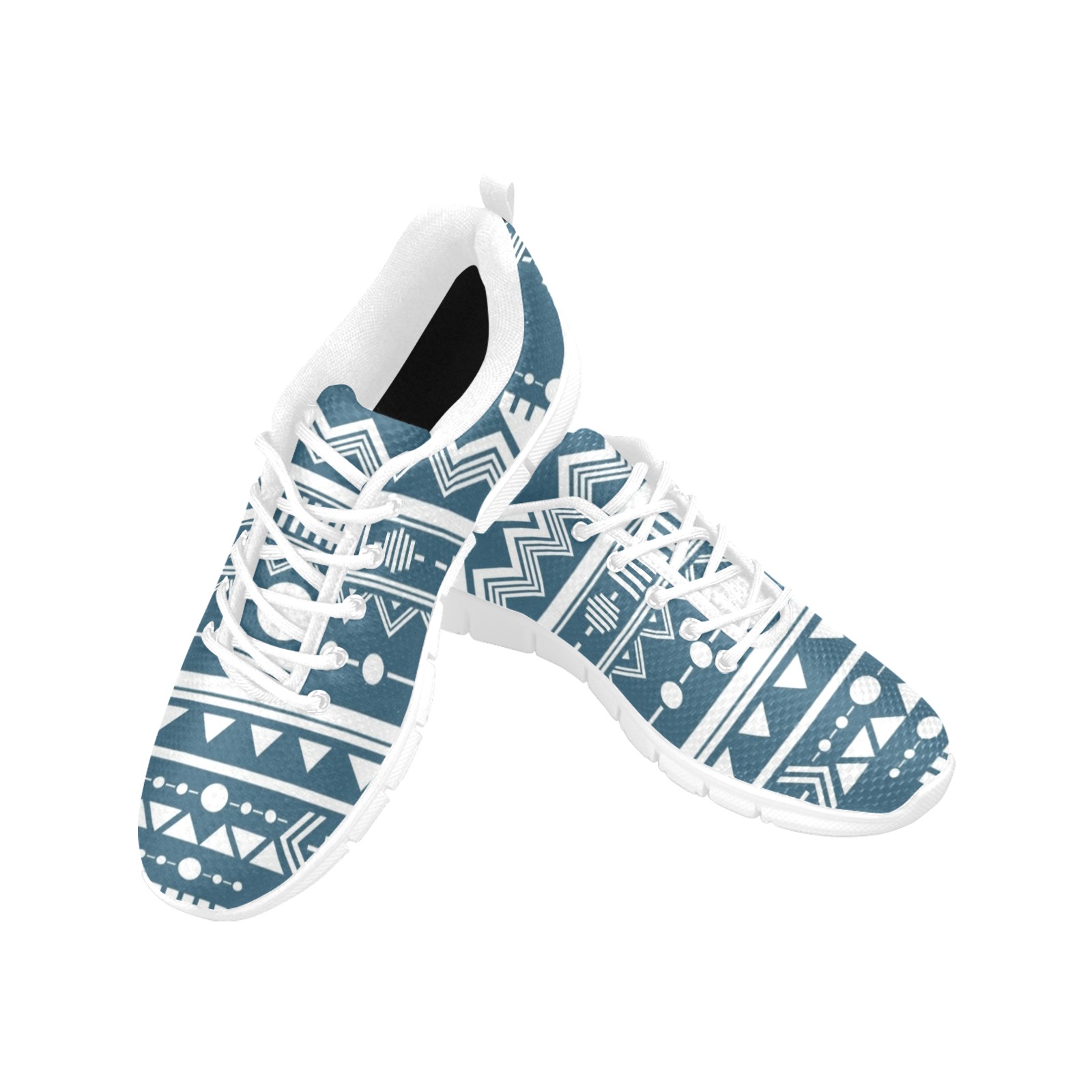 Blue and White Tribal Women's Breathable Running Shoes (Model 055)