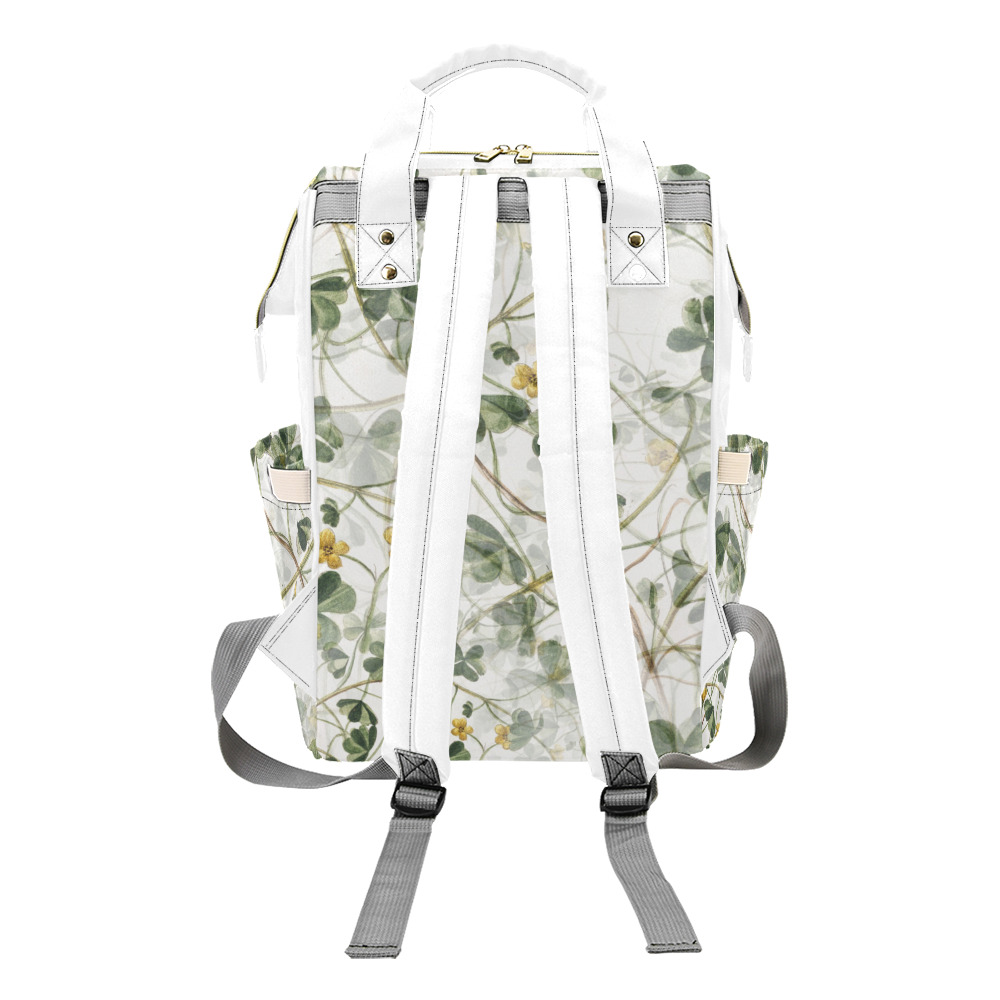 Vintage Yellow Floral Clover Foliage Plant Multi-Function Diaper Backpack/Diaper Bag (Model 1688)