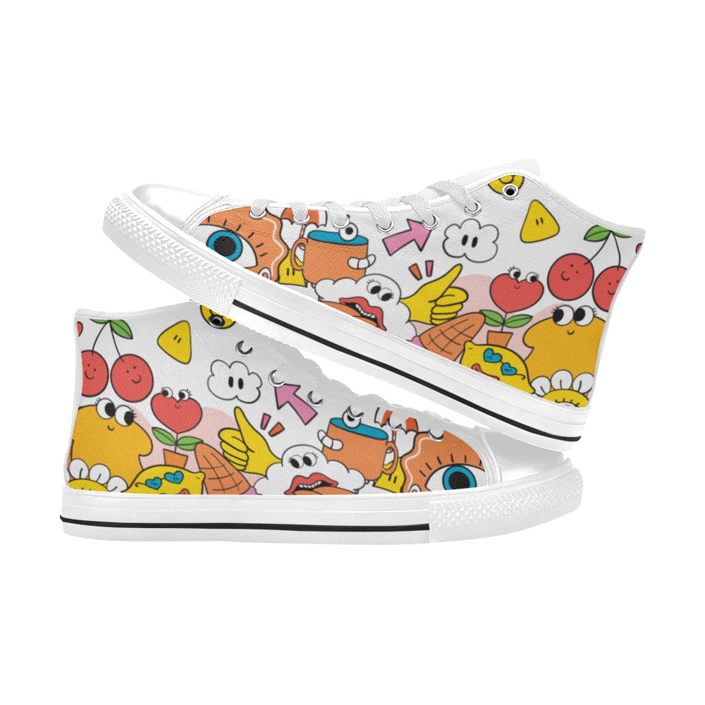 Funnyplayful 2 Kids' High Top Canvas Shoes-4 Sides (Model 017)