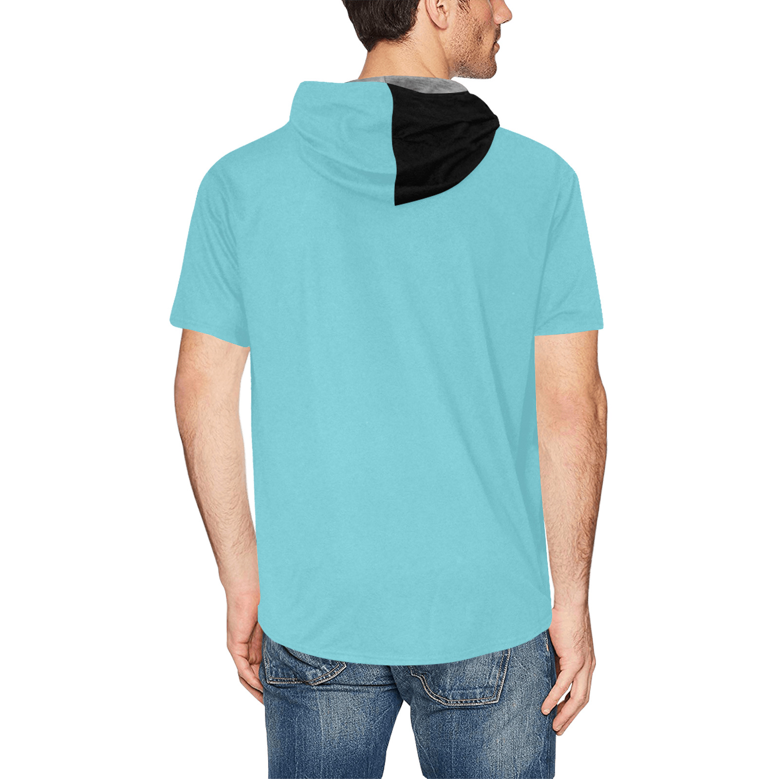 blue All Over Print Short Sleeve Hoodie for Men (Model H32)