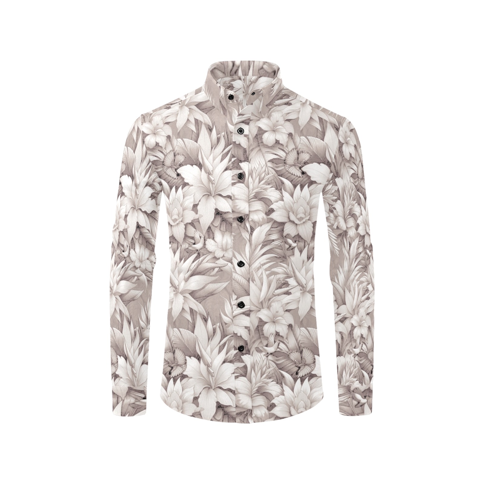 fleurs tropicales beige Men's All Over Print Casual Dress Shirt (Model T61)