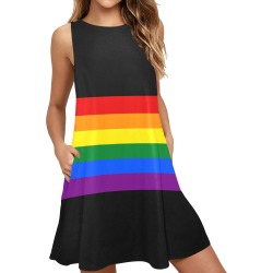 Gay Pride Rainbow Flag Stripes Sleeveless A-Line Pocket Dress (Model D57)