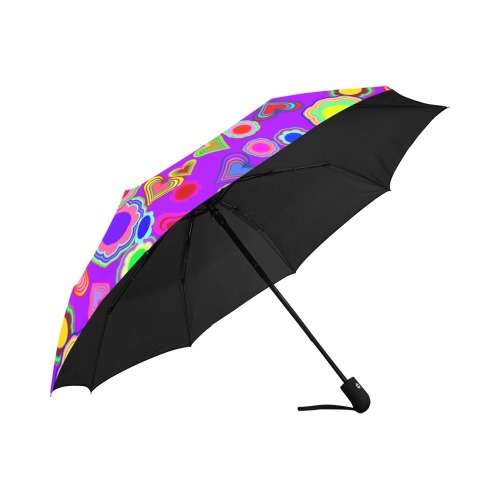 Groovy Hearts and Flowers Purple Anti-UV Auto-Foldable Umbrella (U09)