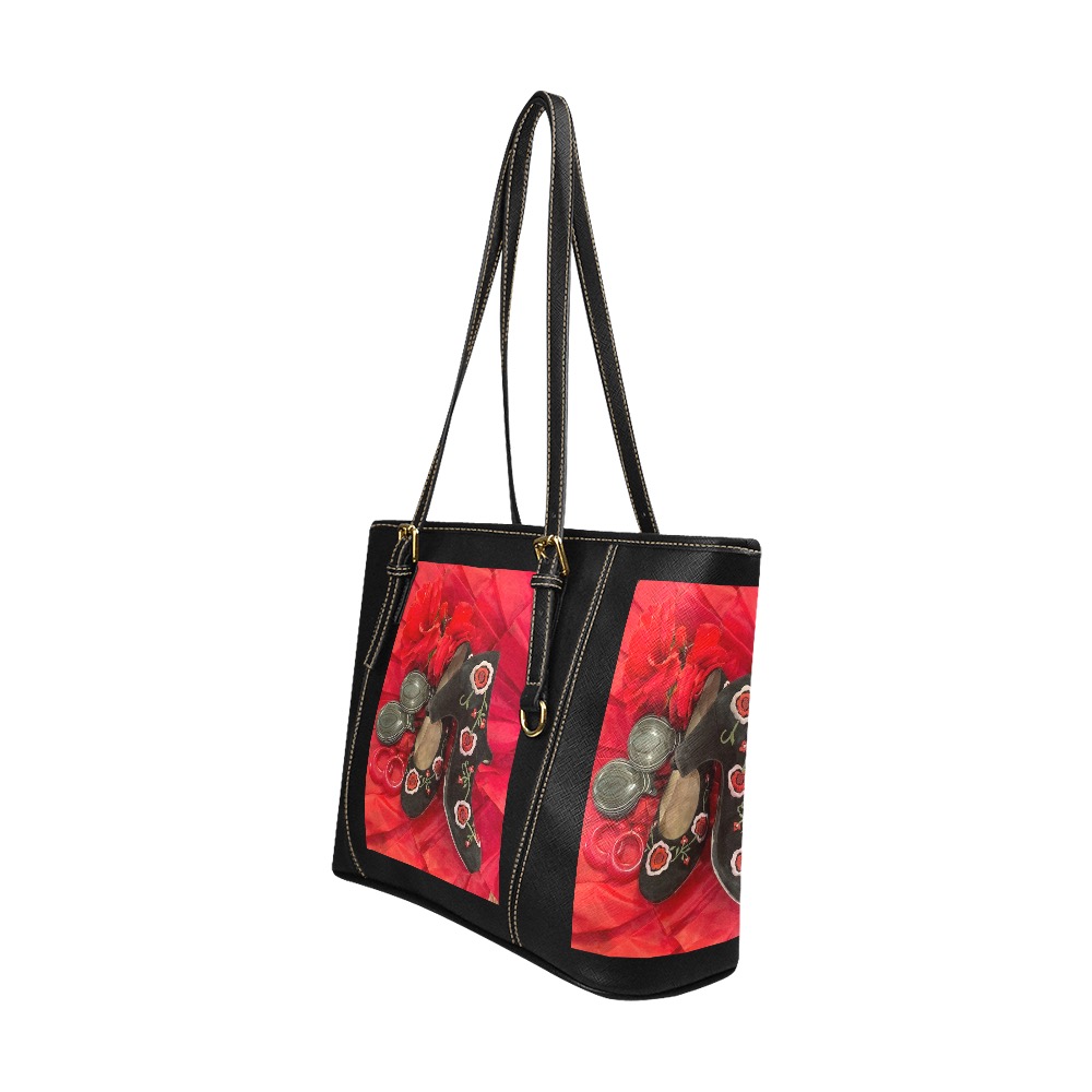 Flamenco Shoes Leather Tote Bag/Large (Model 1640)