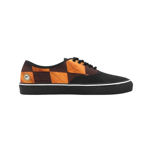 orange and brown check Classic Men's Canvas Low Top Shoes (Model E001-4)