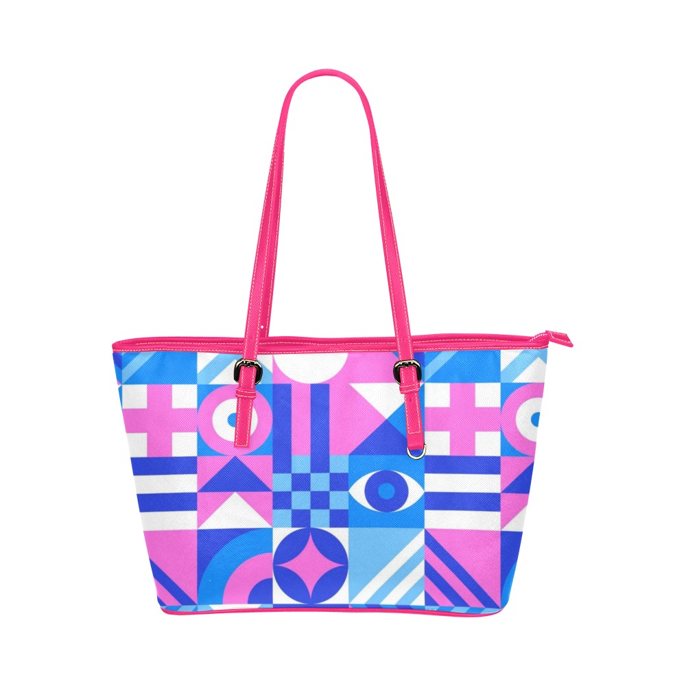 Trendy Geometric Abstract Tote Bag Leather Tote Bag/Small (Model 1651)