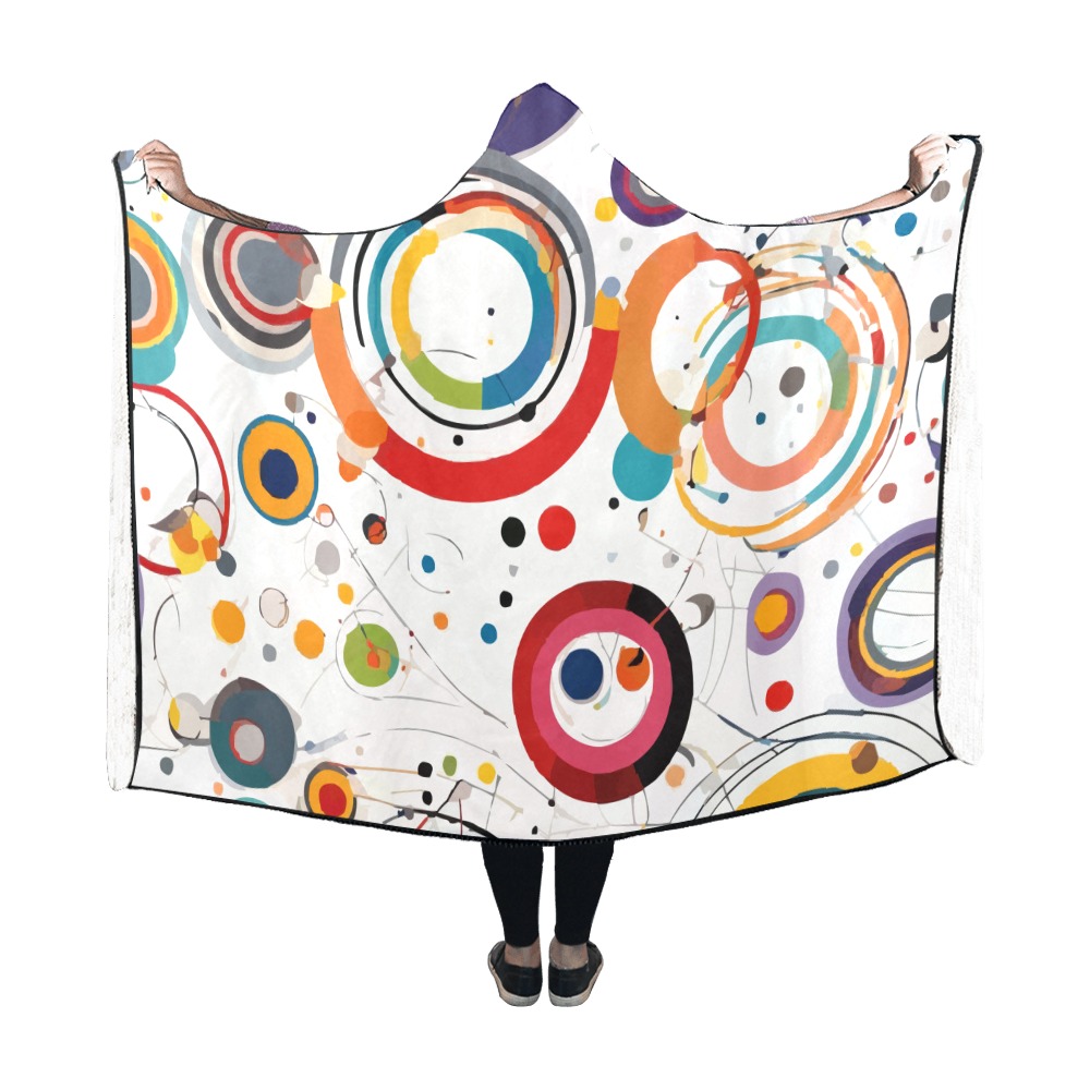 Colorful circles, dots, lines abstract art. Hooded Blanket 60''x50''