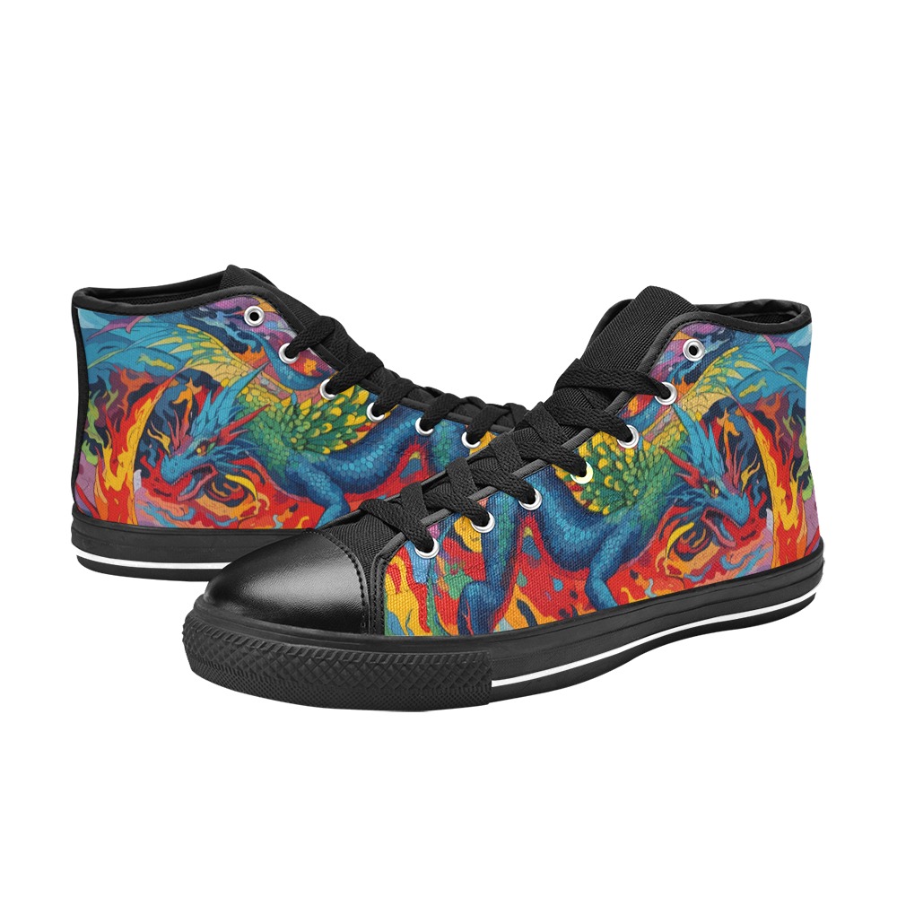 Stunning colorful dragons. Fantasy abstract art. Men’s Classic High Top Canvas Shoes (Model 017)