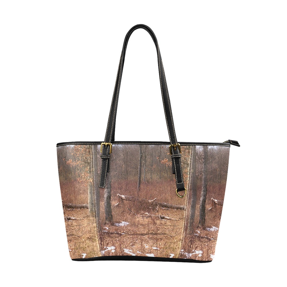 Falling tree in the woods Leather Tote Bag/Large (Model 1640)