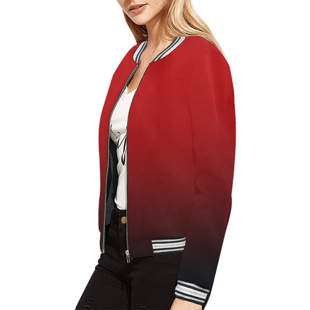 PENDENZA Red All Over Print Bomber Jacket for Women (Model H21)