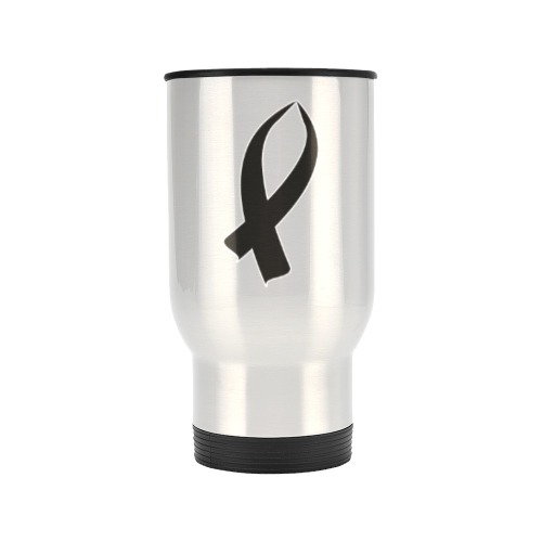 Awareness Ribbon Black Travel Mug (Silver) (14 Oz)