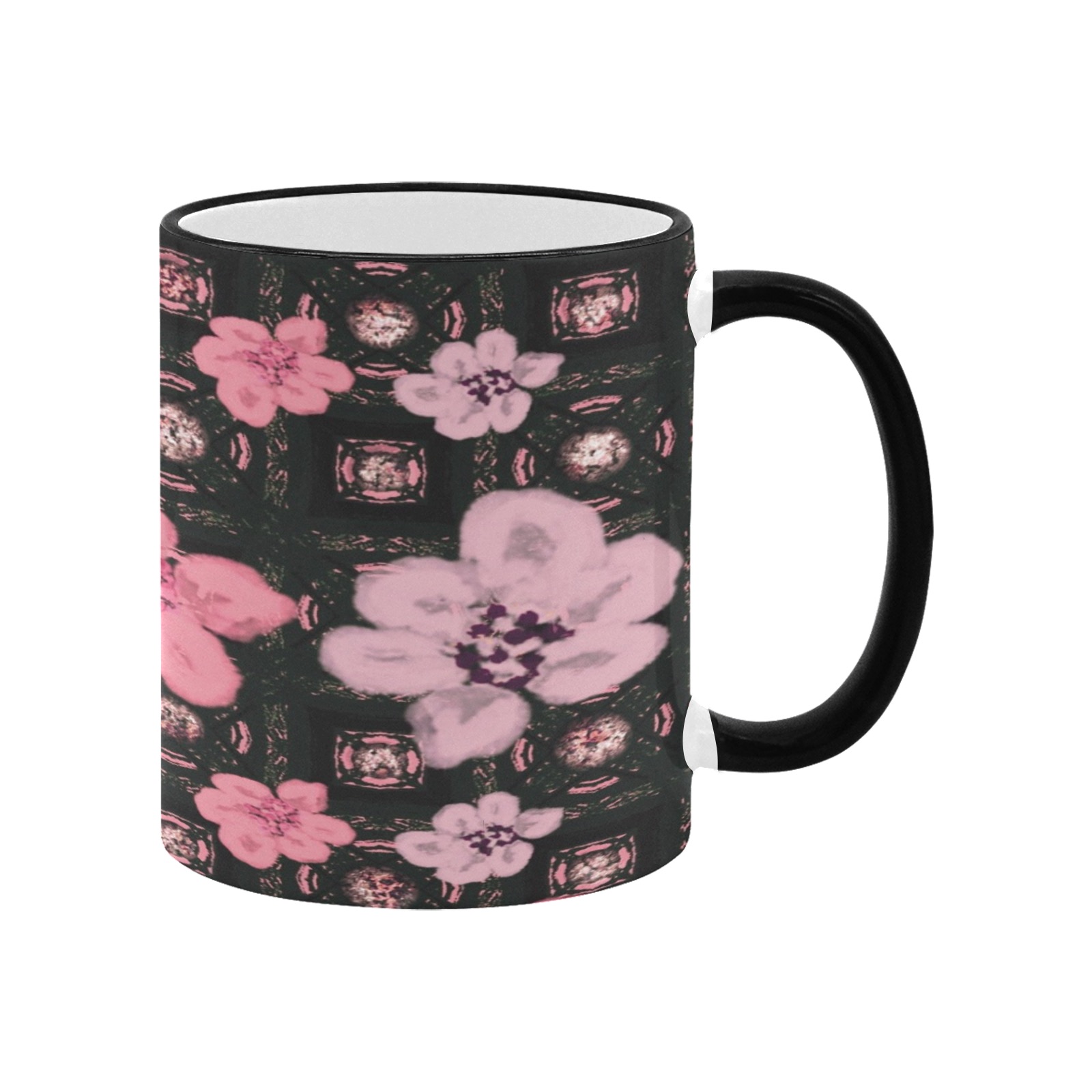 Summertime-Pink Floral Custom Edge Color Mug (11oz)
