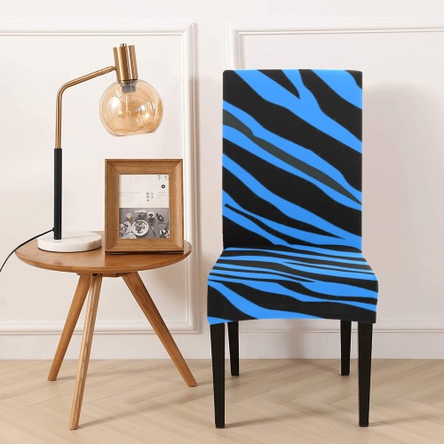 Cobalt Blue Zebra Stripes Removable Dining Chair Cover