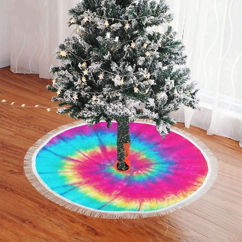 Tie Dye Thick Fringe Christmas Tree Skirt 36"x36"