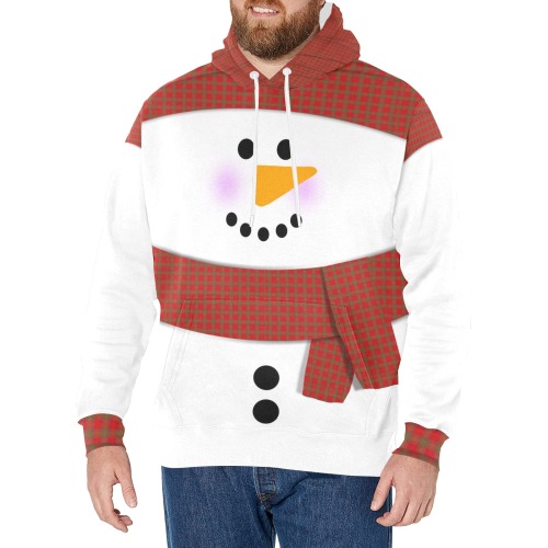 Christmas Snowman Men's Fleece Hoodie w/ White Lining Hood (Model H55)