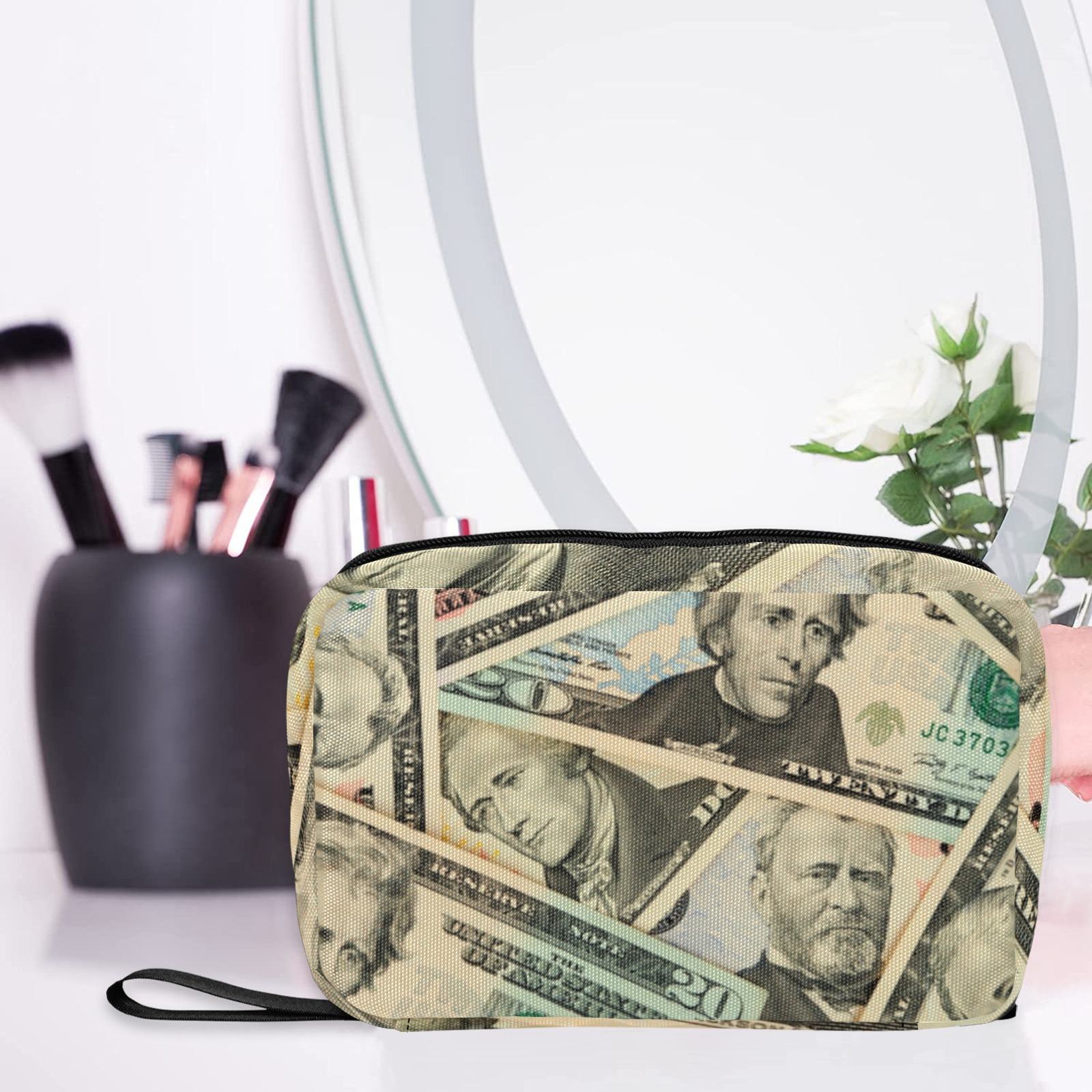 US PAPER CURRENCY Toiletry Bag with Hanging Hook (Model 1728)