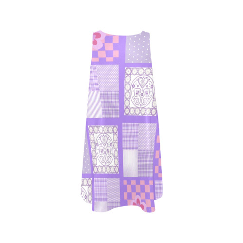 Pink and Purple Patchwork Design Sleeveless A-Line Pocket Dress (Model D57)