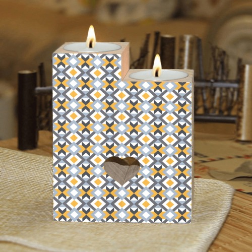 Retro Angles Abstract Geometric Pattern Wooden Candle Holder (Without Candle)