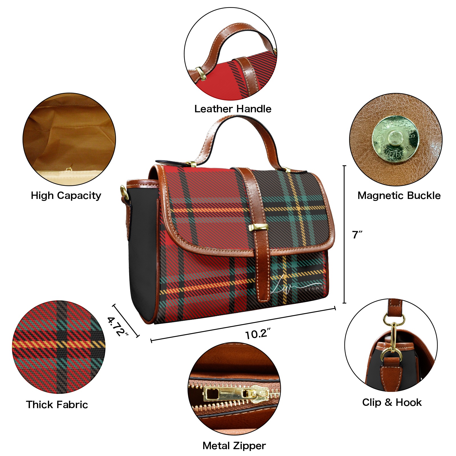 Lynwall Plaid Purse Multi-Function Satchel-Brown (Model 1740)