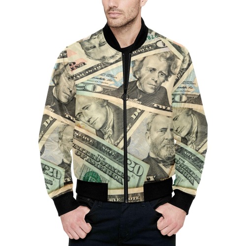 US PAPER CURRENCY All Over Print Quilted Bomber Jacket for Men (Model H33)