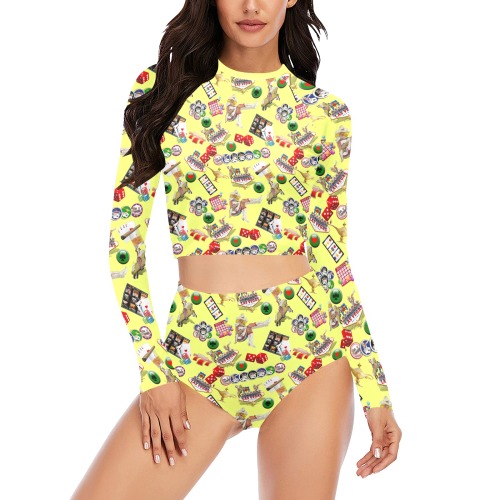 Las Vegas Icons Gamblers Delight / Yellow Long Sleeve Bikini Set (Model S27)