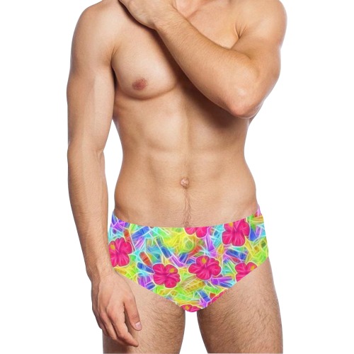 Pink Hawaiian Flowers Pattern Men's Swimming Briefs (Model L59)