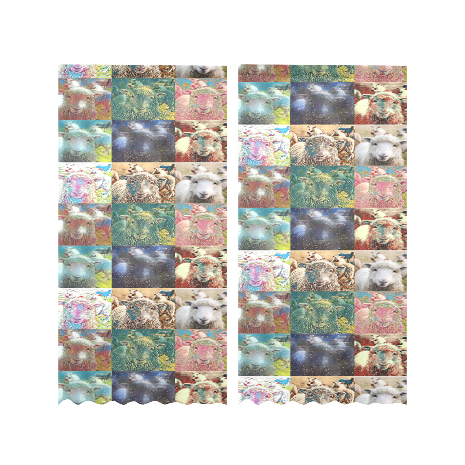 Sheep With Filters Collage Gauze Curtain 28"x84" (Two-Piece)