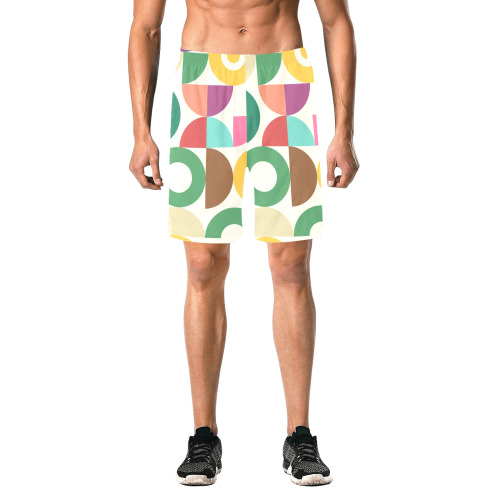 Retro Semi Circle Bauhaus Textile Pattern Men's All Over Print Elastic Beach Shorts (Model L20)