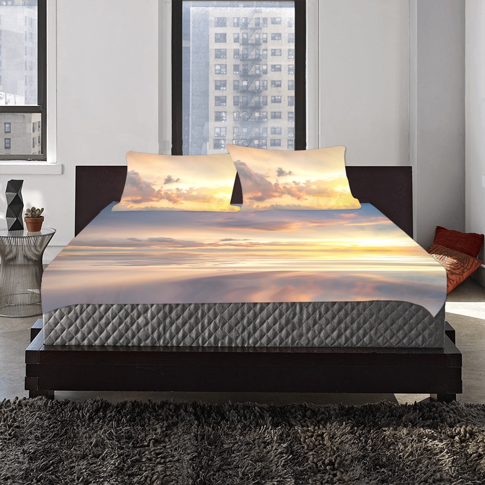 Beautiful sunset over sea with reflection in water, majestic clouds in the sky bed set 3-Piece Bedding Set