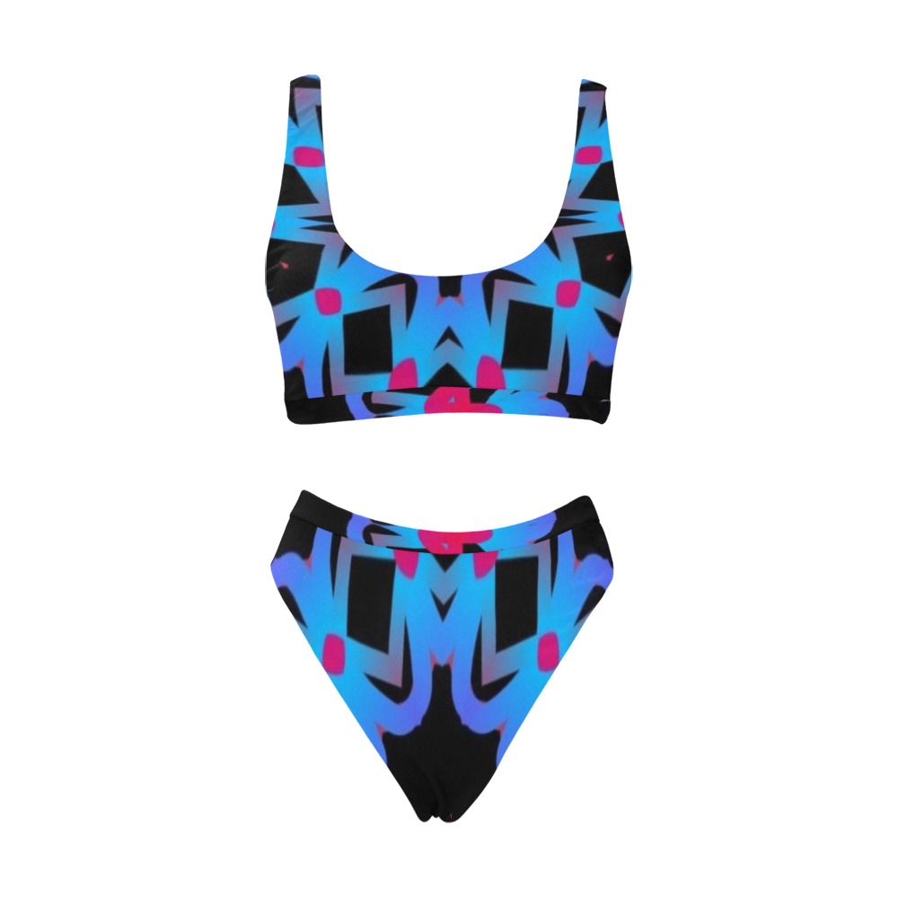 Fractoberry Fractal Pattern 000125HWB Sport Top & High-Waisted Bikini Swimsuit (Model S07)