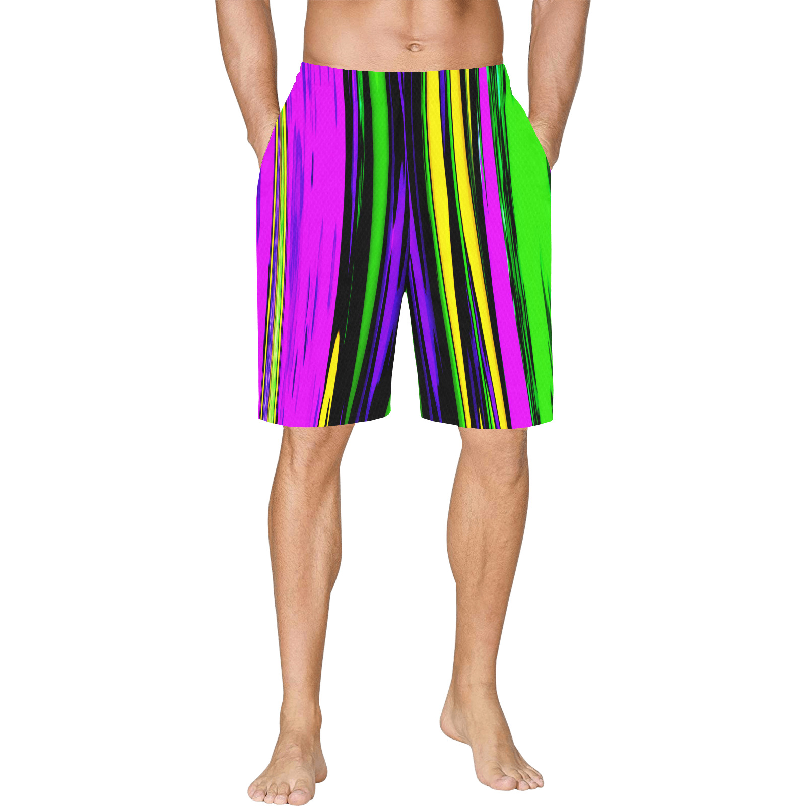 Mardi Gras Stripes All Over Print Basketball Shorts with Pocket