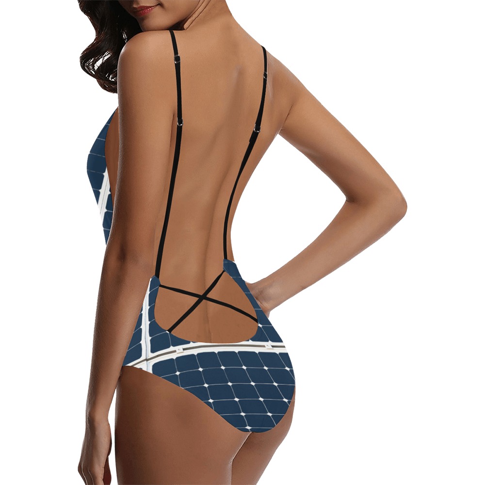 Solar Technology Power Panel Image Sun Energy Sexy Lacing Backless One-Piece Swimsuit (Model S10)