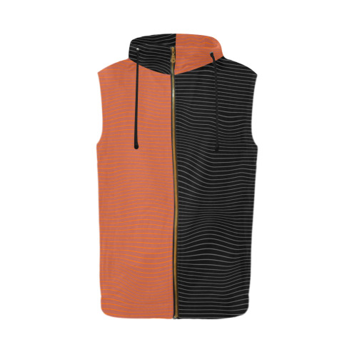 Black & Orange All Over Print Sleeveless Zip Up Hoodie for Men (Model H16)