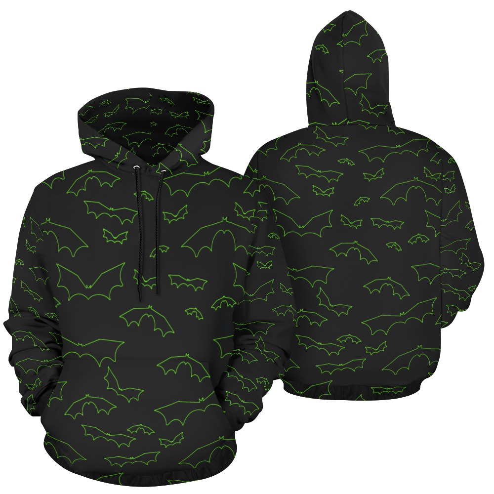 Neon Green Bats All Over Print Hoodie for Men (USA Size) (Model H13)