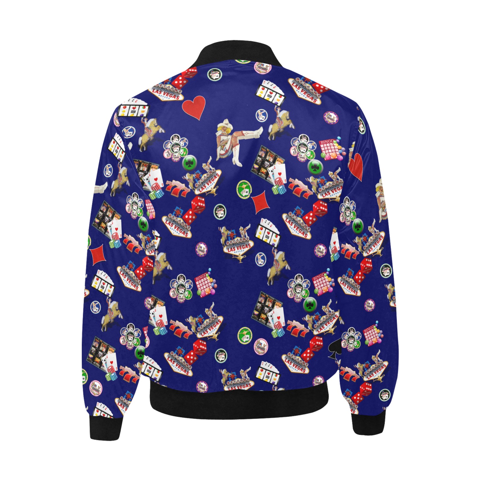 Famous Las Vegas Icons Blue All Over Print Quilted Bomber Jacket for Men (Model H33)