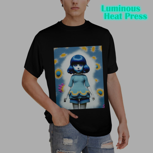 blue ghost knit crochet girl 3 Men's Glow in the Dark T-shirt (Front Printing)